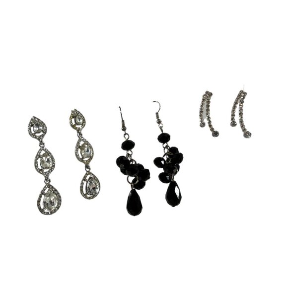 Mixed Lot 11 Earrings Dangle Hoops Beaded Rhinestones Silver Tone - Picture 2 of 16